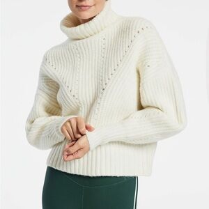 VARLEY Rogan Cropped Ivory Ribbed Knit Sweater